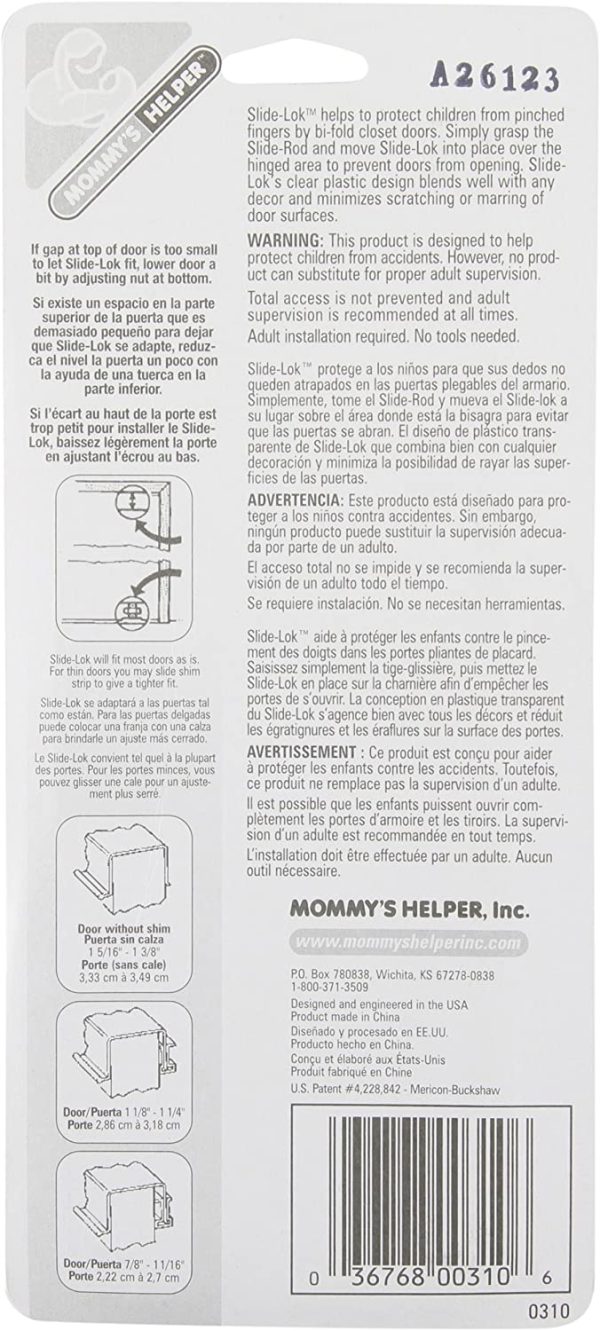 Mommy's Helper Slide-Lok Bi-Fold Door Lock, Clear