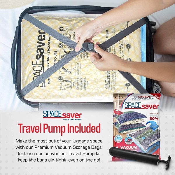 Premium Vacuum Storage Bags 6 Pack (2 x Medium, 2 x Large, 2 x Jumbo) 80% More Storage! Hand-Pump for Travel! Double-Zip Seal and Triple Seal Turbo-Valve for Max Space Saving! (6 Pack) - Image 6