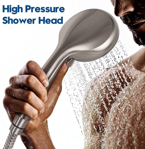 Shower Head, 6-Settings Shower Head with Hose Detachable Shower Head, 4.6" Brushed Nickel Shower Head High Pressure Handheld Shower Head with 1.5 Meter/59 Inch Long Removable Shower Head and Adjustable Brass Ball Joint Shower Bracket Bathroom Accessories for the Ultimate Shower Experience - Image 3