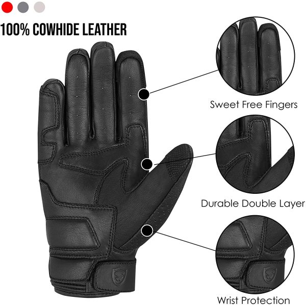 Motorcycle Gloves Men ?C 100% Cowhide Leather Breathable Touch Screen Hard | CE Approved Knuckle Protection Bike Gloves - Image 8