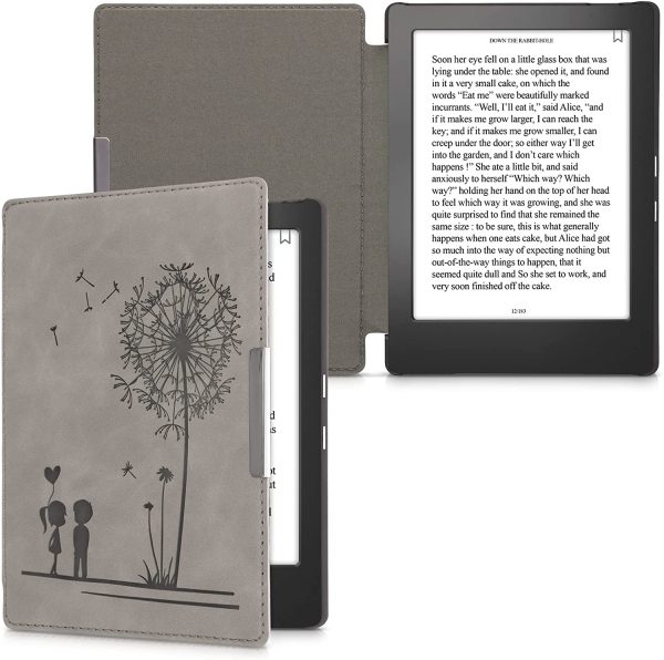 kwmobile Case Compatible with Kobo Aura H2O Edition 1 - Case e-Reader Cover - Dandelion Love Grey - Image 5