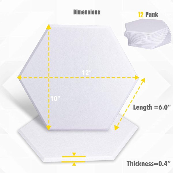 12 Pack Set Hexagon Acoustic Absorption Panel, 12 X 14 X 0.4 Inches Acoustic Soundproofing Insulation Panel Beveled Edge Tiles, Great for Wall Decoration and Acoustic Treatment (White) - Image 3