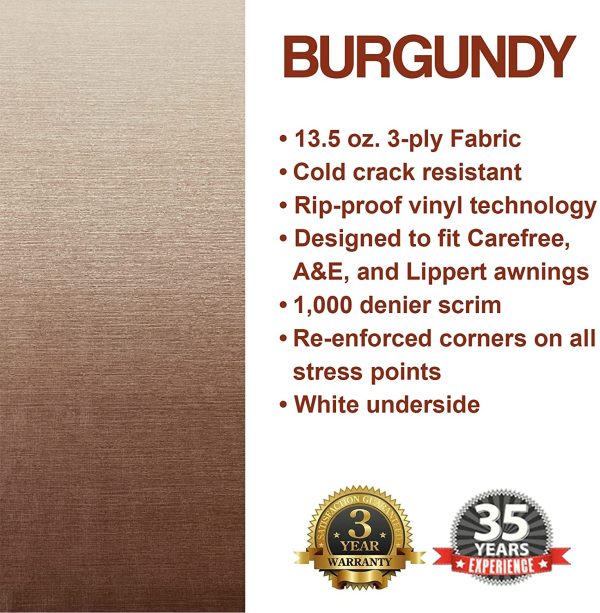 '- RV Awning Fabric Replacement - Premium Grade Weatherproof Vinyl - Universal Outdoor Canopy for Camper, Trailer, and Motorhome Awnings - Burgundy Fade - 8' (Fabric 7' 2") - Image 4