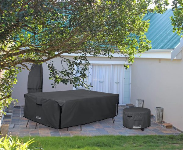 ULTCOVER 600D Tough Canvas Durable Rectangular Patio Table and Chair Cover - Waterproof Outdoor General Purpose Furniture Covers 111 x 74 inch, Black - Image 2