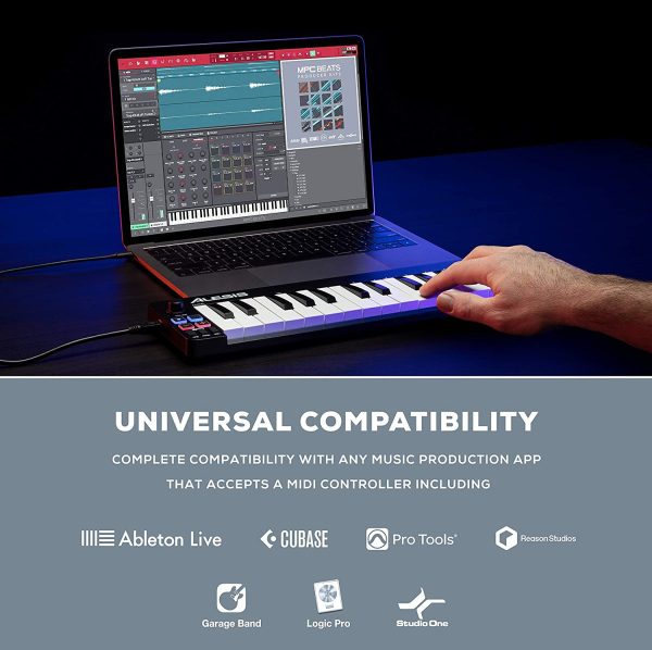 Alesis Qmini - Portable 32 Key USB MIDI Keyboard Controller with Velocity Sensitive Synth Action Keys and Music Production Software Included - Image 2