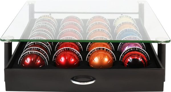 DecoBros Vertuo Pod Holder VertuoLine Drawer Storage for Nespresso Coffee Capsules, Crystal Tempered Glass