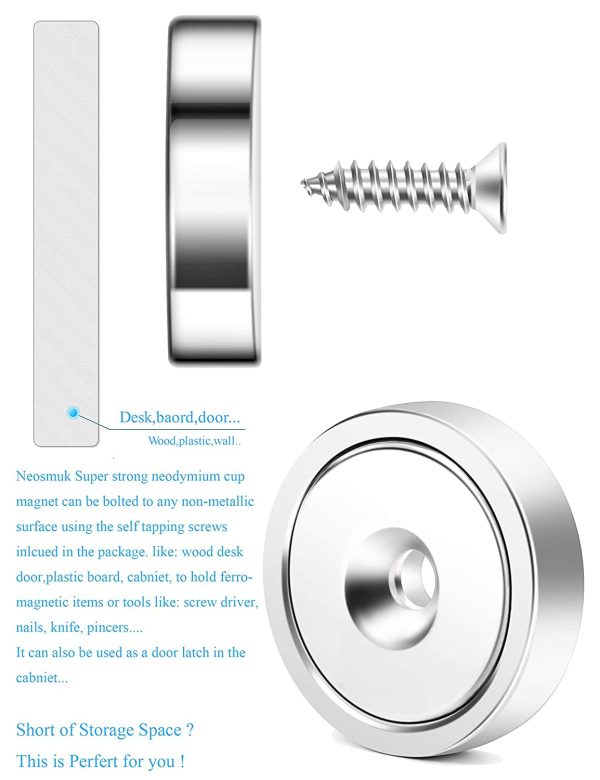 Neosmuk Cup Magnets,100 lbs Holding Power D32mm Super Strong Neodymium Rare Earth with Heavy Duty Countersunk Hole Magnet and Self Tapering Stainless Screw Ideal for Holding Tools,Utensil, (6) - Image 6