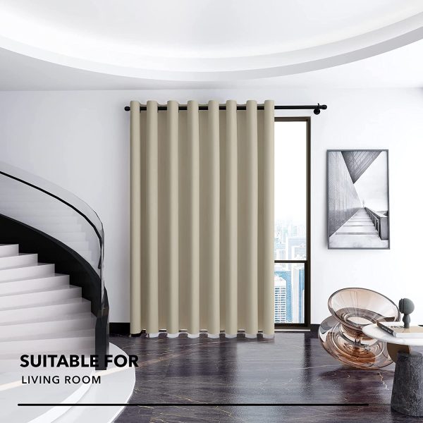 Deconovo Solid Grommet Blackout Curtains 1 Panel Wide Width Curtain Window Coverings Thermal Insulated Light Blocking Curtains for Patio Door 100W x 108L Inch Beige - Image 5