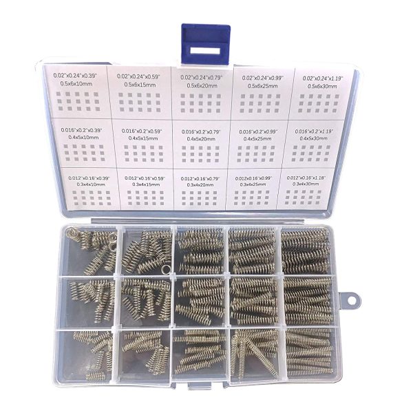 CREEYA Compression Springs Assortment Kit, 15 Different Sizes 225pcs Mini Stainless Steel Springs for Repairs, 0.39" to 1.18" Length, 0.16" to 0.23" OD, 10mm - 30mm Length, 4-6mm OD