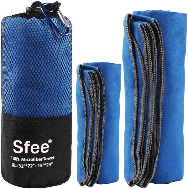 Sfee 2 Pack Microfiber Travel Towel, Quick Dry Towel Camping Towels, Super Absorbent Compact Lightweight Sport Towel Soft Striped Beach Towel for Pool, Bath, Travel, Hiking, Gym, Yoga, Backpacking - Image 2