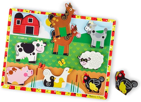 Melissa & Doug Farm Chunky Puzzle (Preschool, Chunky Wooden Pieces, Full-Color Pictures, 8 Pieces, Great Gift for Girls and Boys - Best for 2, 3, and 4 Year Olds) - Image 3