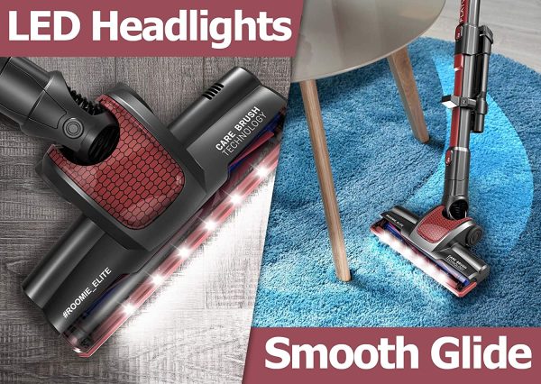 ROOMIE TEC Cordless Stick Vacuum Cleaner with Stand-Alone Battery, HEPA Filter for Pet Hair, 2 in 1 Handheld Dust Buster with Powerful Suction, Low Reach Design & LED Headlights - Image 2