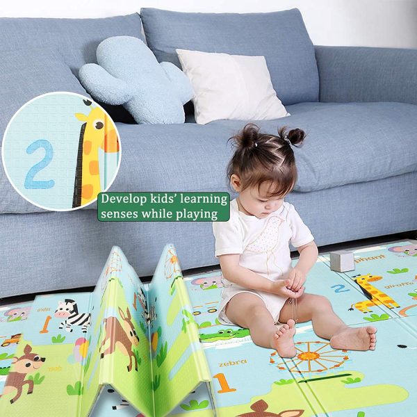 U'Artlines Folding Play Mat, Extra Large Foam Thick Baby Crawling Mat Kids Playmat Reversible Portable Waterproof Non Toxic for Babies, Infants and Toddlers (6 * 6.5 feet, Car/Zoo) - Image 9