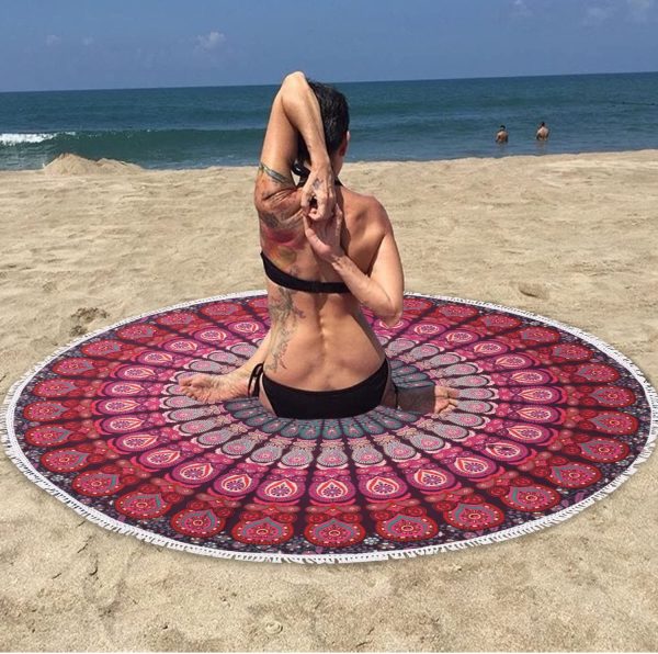 Bless International Indian Hippie Bohemian Psychedelic Peacock Mandala Wall Hanging Bedding Tapestry (Purple Pink, Roundie 40") - Image 2