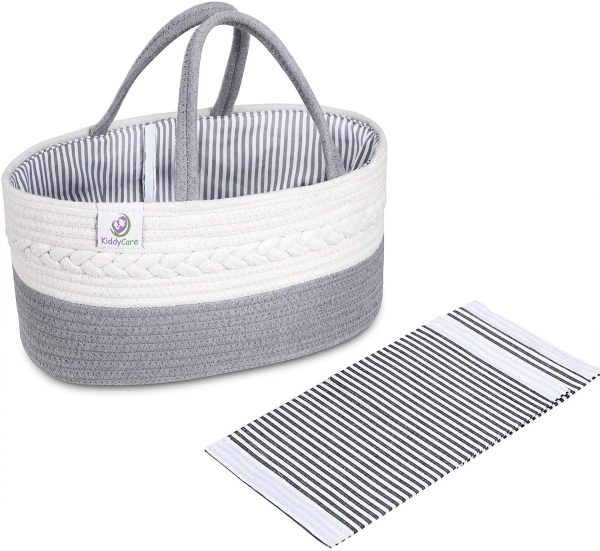 Baby Diaper Caddy Organizer - Stylish Rope Nursery Storage Bin 100% Cotton Canvas Portable Storage Caddy Basket for Changing Table & Car - Diaper Organizer for Baby Girl & Baby Boy (Gray Regular) - Image 3