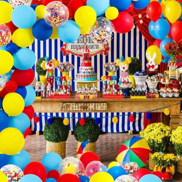 Carnival Circus Balloon Arch and Garland Kit,  Pack Red Blue Yellow Latex Balloons and Rainbow Multicolor Pre-Filled Confetti Balloon for Carnival Baby Shower Wedding Birthday Graduation Anniversary Bachelorette Party Background Decorations - Image 8