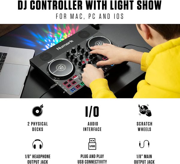 Numark Party Mix Live - DJ Controller with Built in Speakers, Party Lights and DJ Mixer, Complete Dj Set with Mixer and Audio Interface + Serato DJ Lite - Image 5