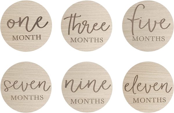 Little Pear Wooden Milestone Photo Cards, Baby Announcement Cards, Double Sided Photo Prop Milestone Discs, Pregnancy Journey Milestone Markers,Multi - Image 3