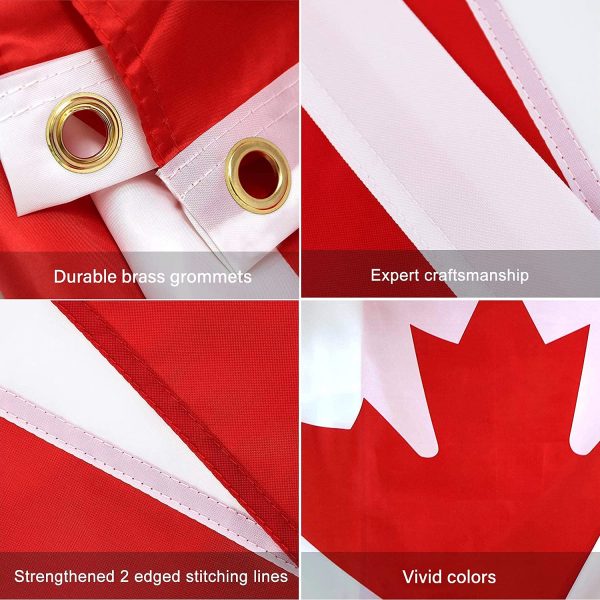 2 Pack Canada Flag, Canadian Flags 3' x 5' Outdoor Screen Printed Maple Leaf, Polyester and Brass Grommets, UV Fade Resistant, Canadian Flag for Indoor Outdoor Home Canada Day Decorations (2 Pack) - Image 5