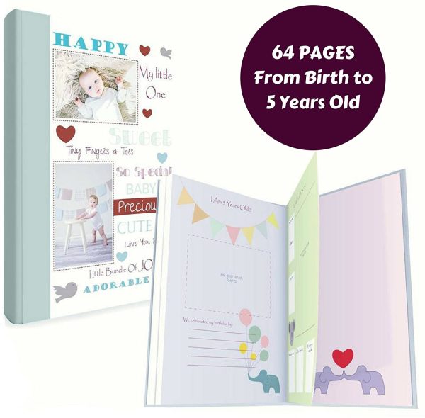 Baby Memory Book w/ Keepsake Box & 30 Monthly & Baby First Milestone Stickers - Gender Neutral Scrapbook Album for Boys & Girls - Image 2