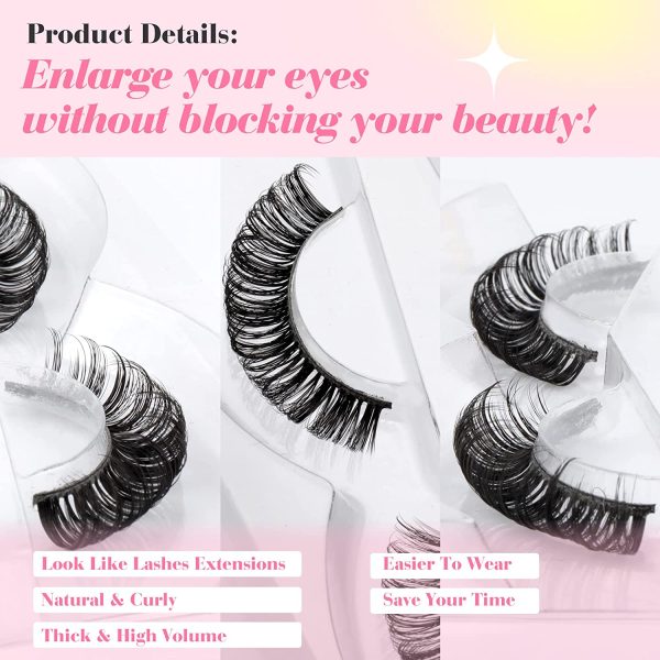 Newcally Lashes Russian Strip Eyelashes D Curl Wispy Fluffy False Eyelashes Natural Thick Volume Faux Mink Eye Lashes Pack Reusable Handmade Like Fake Lashes Extension 14 Pairs - Image 3