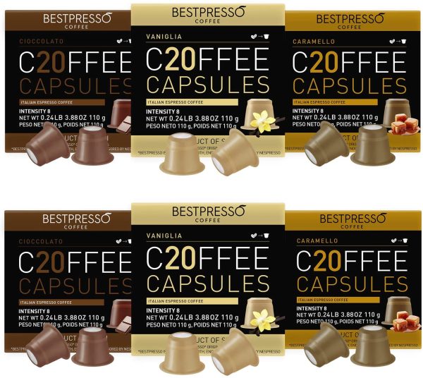 Bestpresso Coffee for Nespresso Original Machine 120 pods Certified Genuine Espresso Variety Pack Caramel,Vanilla and Chocolate, Pods Compatible with Nespresso Original *New Packaging * - Image 2