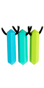 Crayon design, 3-pack chew necklace for adult, teens, and kids in blue, turquoise, and green.