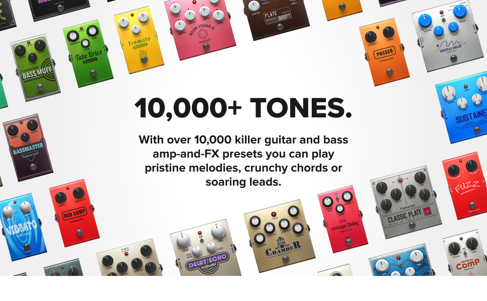 With over 10,000 killer guitar and bass amp -and-FX presets you’ll never run out of inspiration.