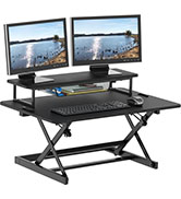 SHW Standing Desk Converter 36-Inch Pneumatic Height Adjustable with Monitor Riser, Black