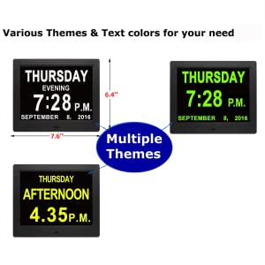 clock with multiple themes and text colors