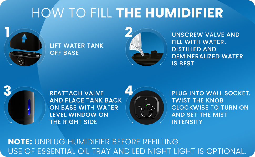 Instructions on how to fill the air humidifier