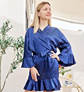 DaysU Ruffled Satin Robes for Women, Short Silk Bathrobes for Women, Womens Robes for Loungewear,...