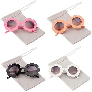 2 x Round Flower sunglasses 2 x Sunglasses pouch 2 x Glasses cloth