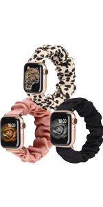 3 Packs Apple Watch Band Scrunchies Women Soft Cloth Wristband Bracelet Elastic Scrunchy Strap