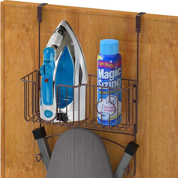 SimpleHouseware Ironing Board Basket Holder Storage Over The Door/Wall Mount,