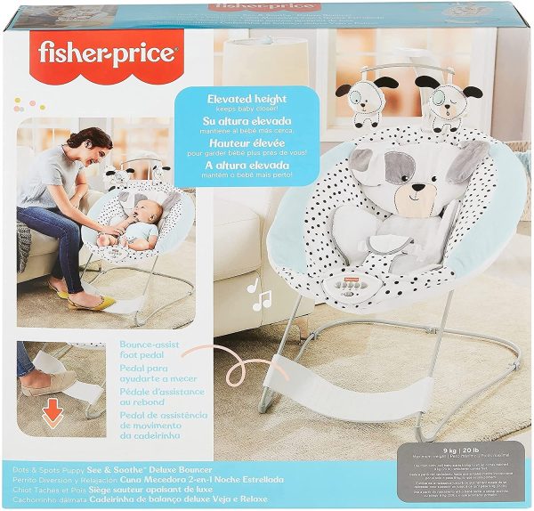 Fisher-Price Dots & Spots Puppy See & Soothe Deluxe Bouncer, Portable Seat for Infants and Newborns - Image 7