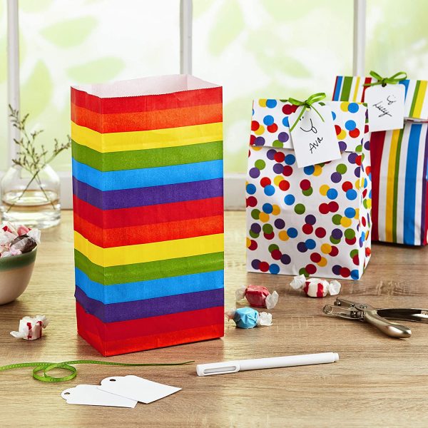 Celebrate Rainbow Party Favor and Wrapped Treat Bags (30 Ct, 10 Each of Vertical Stripes, Horizontal Stripes, Dots) for Birthdays, Baby Showers, School Lunches, Care Packages, May Day - Image 7