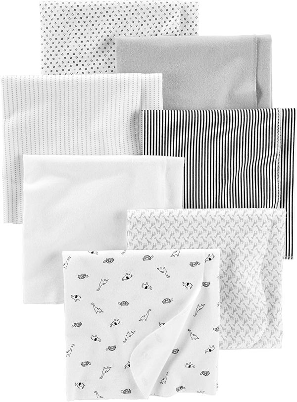 Simple Joys by Carter's Baby Unisex 7-Pack Flannel Receiving Blankets, Gray/White/Black, One Size - Image 2