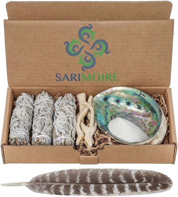 Sage Smudge Kit - White Sage Smudge Sticks ~ Abalone Shell 5-6 in ~ 2 in Tripod Stand ~ 10-12 in Feather and White Sand ~ The Perfect Smudge Kit - Image 2