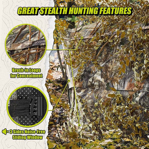 TIDEWE Hunting Blind See Through with Carrying Bag, 2-3 Person Pop Up Ground Blinds 270 Degree, Portable Durable Hunting Tent for Deer & Turkey Hunting (Camouflage) - Image 6