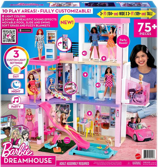 Barbie Dreamhouse (3.75-ft) 3-Story Dollhouse Playset with Pool & Slide, Party Room, Elevator, Puppy Play Area, Customizable Lights & Sounds, 75+ Pieces, Gift for 3 to 7 Year Olds - Image 5