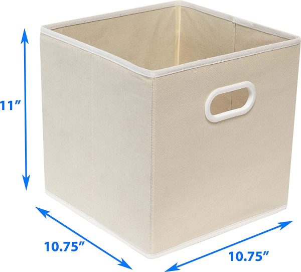 6 Pack - SimpleHouseware Foldable Cube Storage Bin with Handle, Beige - Image 4