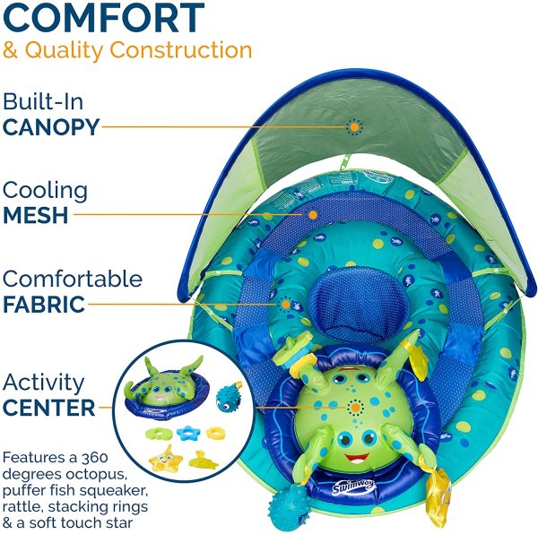 SwimWays Inflatable Baby Spring Octopus Pool Float Activity Center with Canopy - Image 4