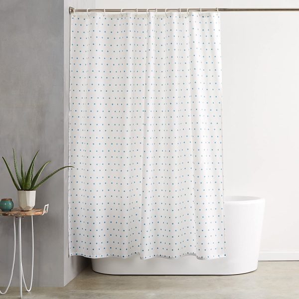 AmazonBasics Shower Curtain with Hooks - 72 x 72 Inch, Blue Squares - Image 5