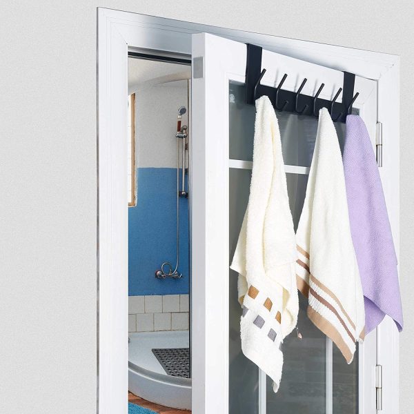 WEBI Over The Door Hook Door Hanger:Over The Door Towel Rack with 6 Coat Hooks for Hanging,Towel Hanger Door Coat Hanger Over Door Coat Rack for Towels,Clothes,Back of Bathroom,Black - Image 2