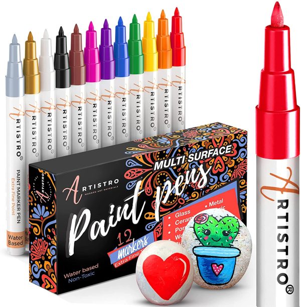 Paint Pens for Rock Painting, Stone, Ceramic, Glass, Wood. Set of 12 Acrylic Paint Markers Extra-fine tip - Image 2