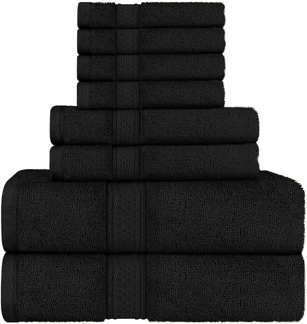 8 Piece Towel Set, Black, 2 Bath Towels, 2 Hand Towels, and 4 Washcloths - Image 4