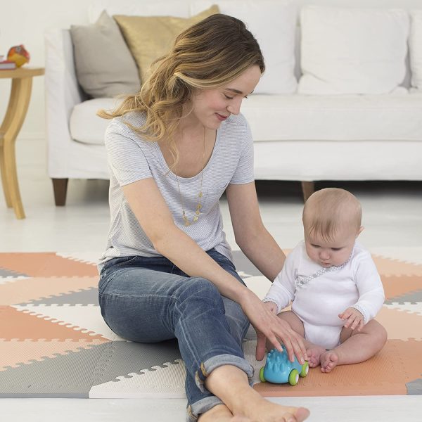 Skip Hop Foam Baby Play Mat: Playspot Interlocking Foam Floor Tiles, 70" x 56", Grey/Peach - Image 5