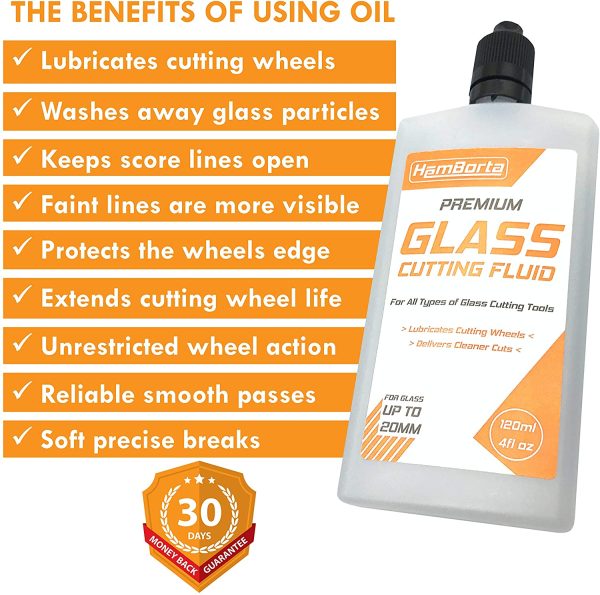 ? Glass Cutting Oil 120ml 4 Fl Oz - Professional Glass Cutter Oil for Glass Cutters & Bottle Cutter Lubricant, Use Glass Cutting Fluid on Glass Panes, Mirrors, Glass Tiles & Stained Glasses - Image 4