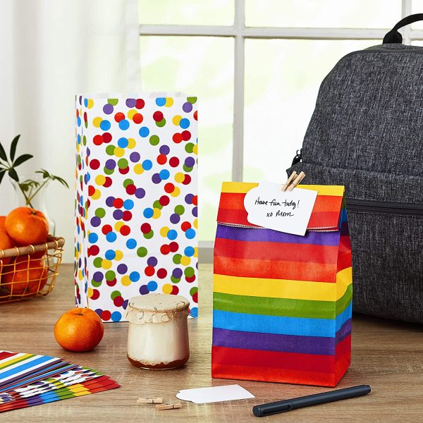 Celebrate Rainbow Party Favor and Wrapped Treat Bags (30 Ct, 10 Each of Vertical Stripes, Horizontal Stripes, Dots) for Birthdays, Baby Showers, School Lunches, Care Packages, May Day - Image 3